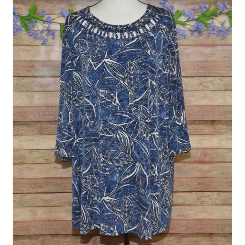 Catherines Womens Blue Open Weave Neckline Blouse Top Plus Size 3X Office Church